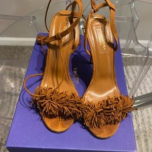 Aquazurra Lace-up fringe sandals